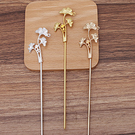 Alloy Lotus Leaves Hair Sticks, Rhinestone Settings, with Iron Stick and Loop, Long-Lasting Plated Hair Accessories for Women