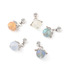 Frosted Glass Pendants, with Alloy Beads, Faceted  Round & Wing