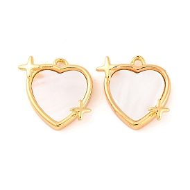 Brass Pave Natural Freshwater Shell Heart with Star Charms