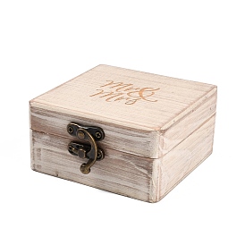 Caja de madera para anillos, con la cerradura, voltear cajas, rectángulo con palabra mr & mrs