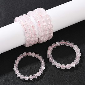 Натуральные розовые кварцевые круглые бусины эластичные браслеты для женщин