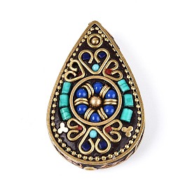 Индонезийские бусины ручной работы, слеза, со смолой и непокрытой латунью