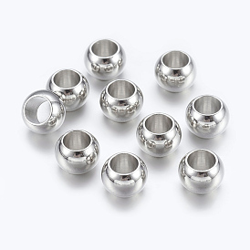 Brass European Beads, Large Hole Beads, Rondelle, 7x5mm, Hole: 4mm