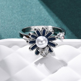 Открытые манжеты из латуни с микропаве и прозрачным фианитом, с пластиковой жемчужины, вращающийся подсолнечник