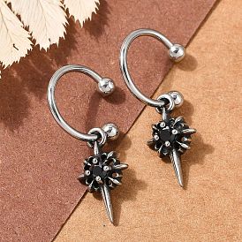 Flower 316 Surgical Stainless Steel & Black Glass Dangle Half Hoop Earrings for Women