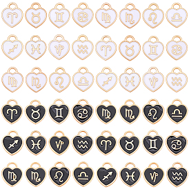 48pccs 24 estilos dijes de esmalte de aleación de oro claro, doce constelaciones, corazón