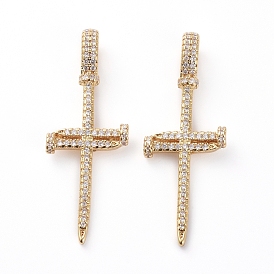 Латунные микропаве прозрачные подвески с фианитом, долговечный, крестик