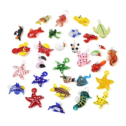 Handmade Lampwork Pendants, Animal Theme, Mixed Shapes Charms