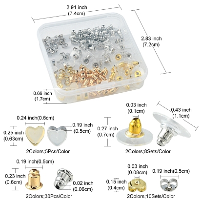 Wholesale 142Pcs 8 Style Brass & Silicone Earring Nuts 