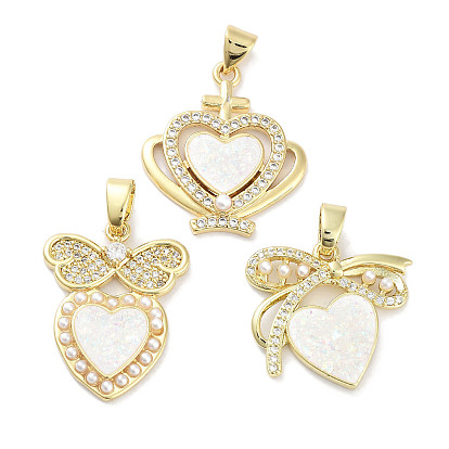 Латунные микропаве прозрачные подвески с фианитом, без кадмия и без свинца, с синтетическим опалом и жемчугом из АБС-пластика, реальный 18 k позолоченный, сердце прелести