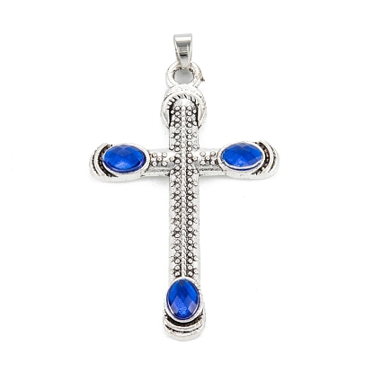 Tibetan Style Alloy Rhinestone Pendants, Antique Silver, Cross