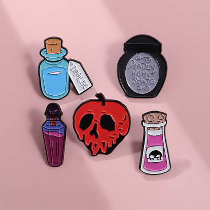 Halloween Theme Enamel Pins, Alloy Brooch, Poison Bottle/Skull