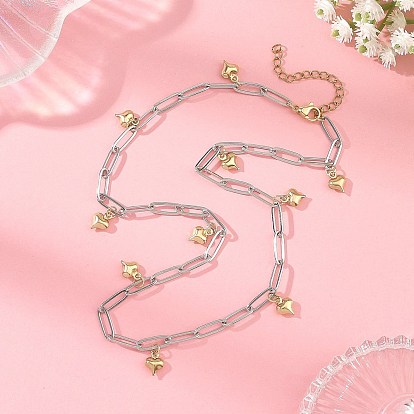 Collares de cadena con borla de corazón pequeño y clip de papel de acero inoxidable de dos tonos para mujer