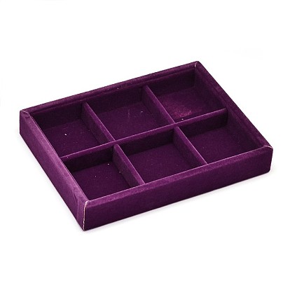 Boîtes de présentation de bijoux parallélépipède en bois, recouvert de velours, 6 compertments, 20x15.2x3.2 cm