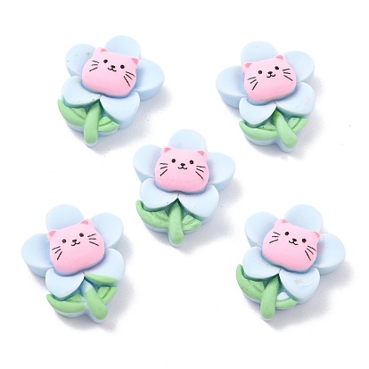 Opaque Resin Cabochons, for DIY Accessories, Flower with Cat