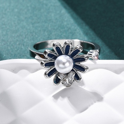 Открытые манжеты из латуни с микропаве и прозрачным фианитом, с пластиковой жемчужины, вращающийся подсолнечник