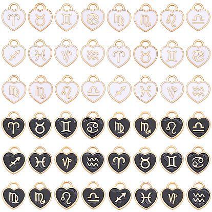 48pccs 24 estilos dijes de esmalte de aleación de oro claro, doce constelaciones, corazón