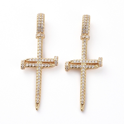 Латунные микропаве прозрачные подвески с фианитом, долговечный, крестик