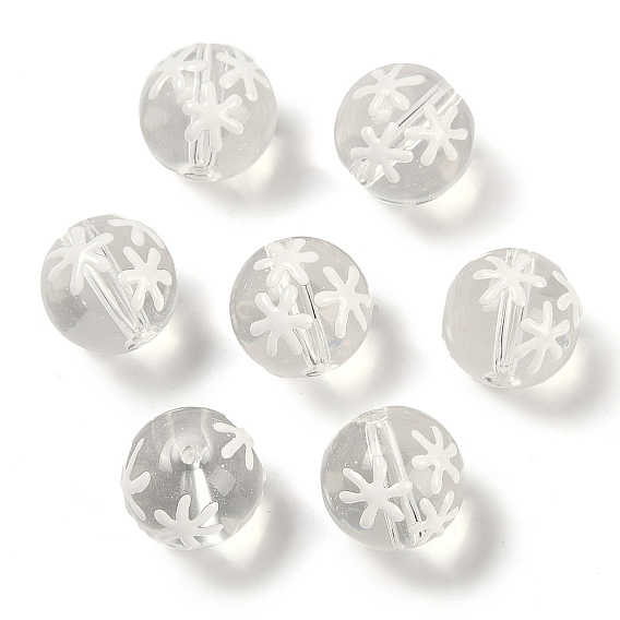 Прозрачное стекло с эмалевыми бусинами, ручная роспись бусин, круглый с рисунком снежинки
