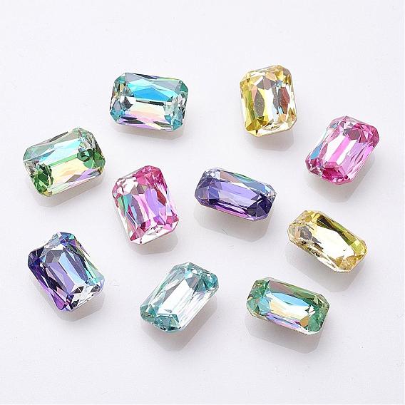 K9 Glass Rhinestone Cabochons, Imitation Austrian Crystal, Pointed Back & Back Plated, Faceted, Rectangle Octagon, Back Plated