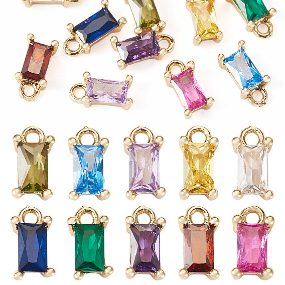 10 шт. 10 цвета латунные подвески с цирконием, прямоугольные, без никеля , реальный 18 k позолоченный
