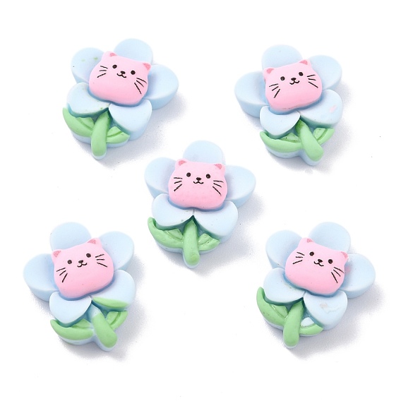 Opaque Resin Cabochons, for DIY Accessories, Flower with Cat