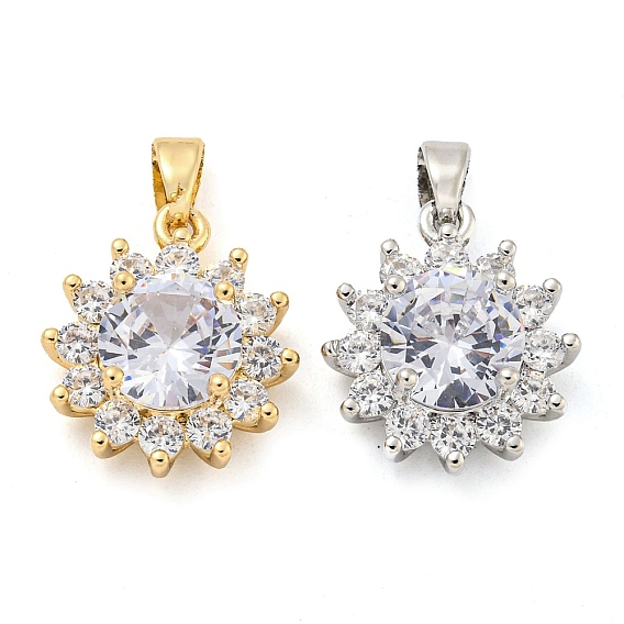 Латунные микропаве прозрачные подвески с фианитом, без кадмия, без никеля и без свинца, цветок