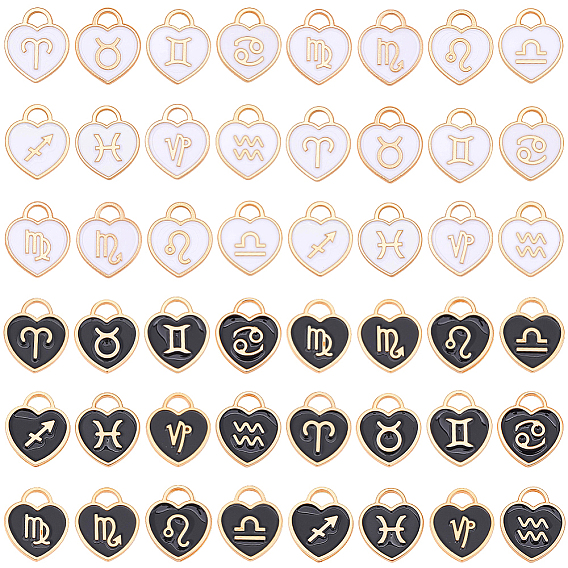 48pccs 24 estilos dijes de esmalte de aleación de oro claro, doce constelaciones, corazón