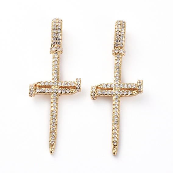 Латунные микропаве прозрачные подвески с фианитом, долговечный, крестик