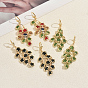 Bohemian Brass Leverback Earrings, Flower, Glass Tassel Earrings for Women, Golden