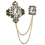 Alloy with Glass Rhinestone Brooch, Hanging Chain Brooch, Diamond Shape
