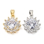 Латунные микропаве прозрачные подвески с фианитом, без кадмия, без никеля и без свинца, цветок