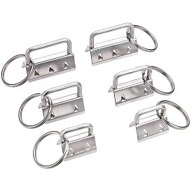 Electroplate Iron Split Key Rings, Keychain Clasp Findings, with Ribbon Ends