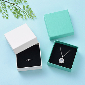 Cardboard Gift Box Jewelry Set Boxes, for Necklace, Ring, with Black Sponge Inside, Square