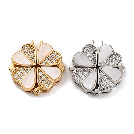 Brass Micro Pave Cubic Zirconia Pendants, with Shell, Clover Charms