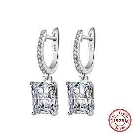 925 Sterling Silver Cubic Zirconia Hoop Earrings, Rectangle