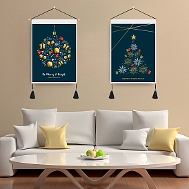 Christmas Theme Polycotton Decorative Wall Tapestry, for Home Decoration, Prussian Blue