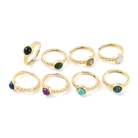 Round Natural Mixed Stone Adjustable Rings, Brass Ring for Women, Long-Lasting Plated, Lead Free & Cadmium Free, Golden