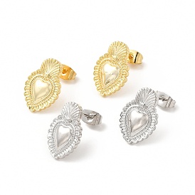 Rack Plating Brass Heart Stud Earrings for Women, Cadmium Free & Lead Free