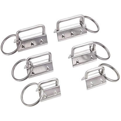 Electroplate Iron Split Key Rings, Keychain Clasp Findings, with Ribbon Ends