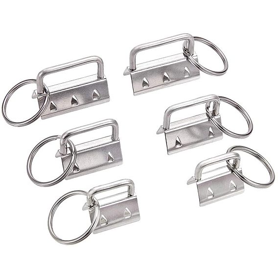Electroplate Iron Split Key Rings, Keychain Clasp Findings, with Ribbon Ends