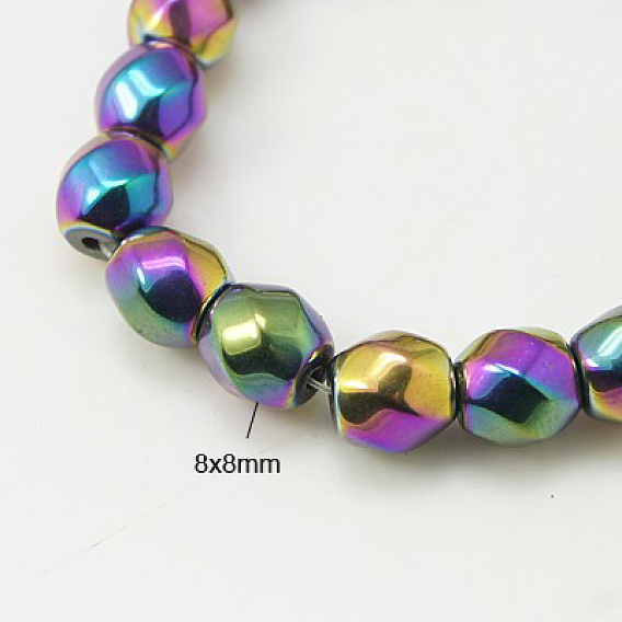 Magnetic Synthetic Hematite Beads Strands, Color Plated, Faceted, Rice, 8x8mm, Hole: 1mm
