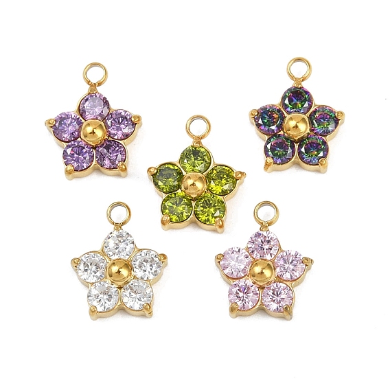 304 подвески из микро-паве из нержавеющей стали с фианитами, цветка сливы