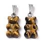 Natural Gemstone Pendants, with Stainless Steel Color Tone 201 Stainless Steel Findings, Bear