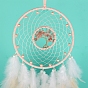 Iron Woven Web/Net with Feather Hanging Ornaments, Gemstone Chip Tree of Life Charm for Home Living Room Bedroom Wall Decorations