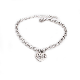 Minimalist Titanium Steel Tree of Life Heart Bracelet for Men and Women