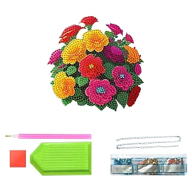 Flower DIY Diamond Painting Kit, Including Acrylic Rhinestones Bag, Diamond Sticky Pen, Tray Plate, Metal Chain, Glue Clay and Canvas