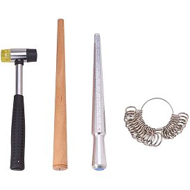 Conjunto de herramientas de medición de anillo, instalables dos martillos de goma manera, anillo de madera sizers modelo profesional