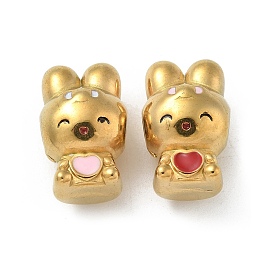 Ion Plating(IP) 304 Stainless Steel Beads, with Enamel, Real 18K Gold Plated, Rabbit