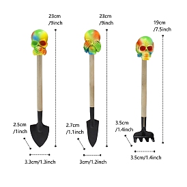 Halloween Iron Shovels, with Wood Handle and Resin Skull